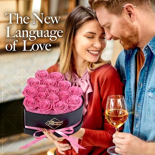 GLAMOUR BOUTIQUE Preserved Flowers, 16 Forever Pink Roses in Heart Gift Box - Image 4