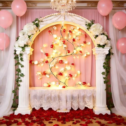 Rose LED Tree Branch Lights for Wall,Led Rose Blossom Lights Twig Decor with 144 LED Flower String Lights and USB Powered, 8 Lighting Modes for Indoor Window Wedding Valentine's Day Decor (91in) - Image 4