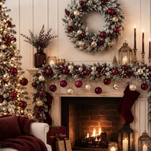 Lunmon 64 Pcs Burgundy and Gold Christmas Ball Ornament 1.57/1.97/2.36 Inch - Image 6