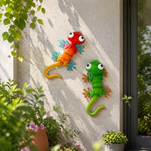 HONGLAND Gecko Metal Wall Art- 15 Inch 3D Lizard Wall Decor Outdoor Garden Sculptures & Statues with Free-Adjustable Head, 2 Pack Yard Decorations for Garden Fence Home - Image 6