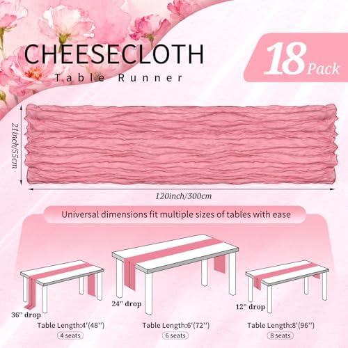 18 Pack Cheesecloth Table Runner 10FT Dusty Rose Table Runner Boho Gauze Cheese Cloth Table Runners Long Rustic Sheer Table Decorations for Wedding Party Baby Bridal Shower Birthday Holiday Home - Image 2