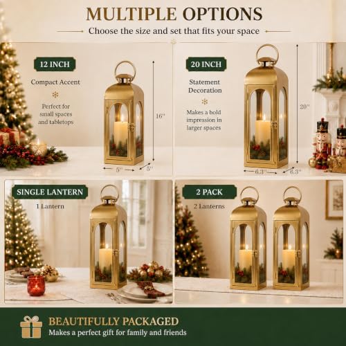 Christmas Decorative Lanterns Gold Metal Candle Holders 20 Inch 2 Pack - Image 4