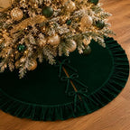 60 Inch Large Christmas Tree Skirt, Dark Green Velvet with Ruffled Edge for Big Trees Decorations for Home Party Festival by Amidaky