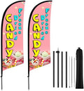 HunnmingRe 2 Set Freeze Dried Candy Feather Flag Kit, 8ft Advertising Swooper Flag Banner with Pole and Ground Stake for Business Restaurant Advertising Banner for Outside Ground by HunnmingRe