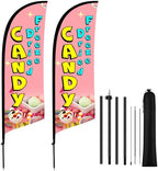 HunnmingRe 2 Set Freeze Dried Candy Feather Flag Kit, 8ft Advertising Swooper Flag Banner with Pole and Ground Stake for Business Restaurant Advertising Banner for Outside Ground by HunnmingRe