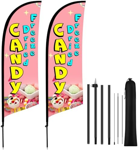 HunnmingRe 2 Set Freeze Dried Candy Feather Flag Kit, 8ft Advertising Swooper Flag Banner with Pole and Ground Stake for Business Restaurant Advertising Banner for Outside Ground by HunnmingRe