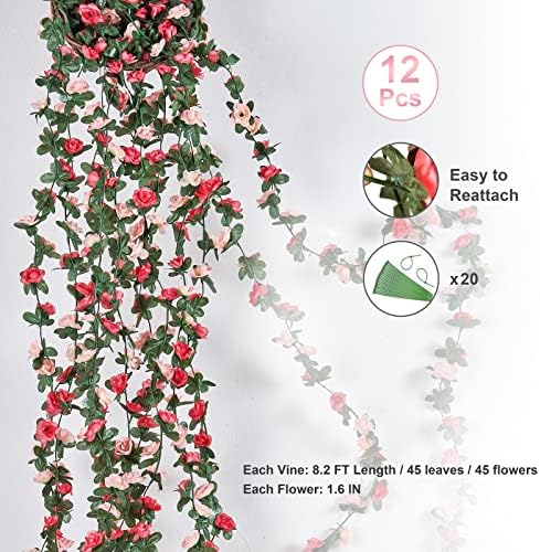 BLEUM CADE 12Pcs 16.4Ft Fake Flower Garland Artificial Rose Vines - Image 2