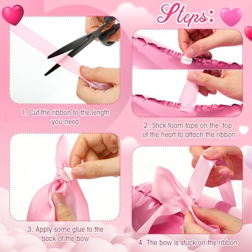 Jenaai 30 Set Heart Foil Balloon with Bow, Pink - Image 4