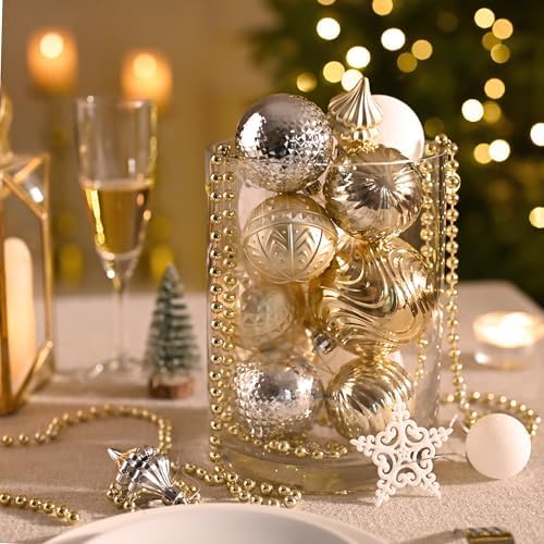 Valery Madelyn 100ct Christmas Tree Decorations Ball Ornament Set, White and Gold Shatterproof Hanging Ornaments Bulk for Xmas Holiday Party Decor - Image 3