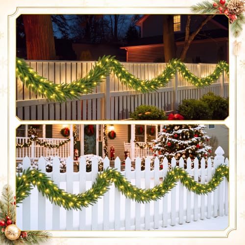 2 Pack Christmas Fence Decor with Pre Solar Powered String Lights - Image 4