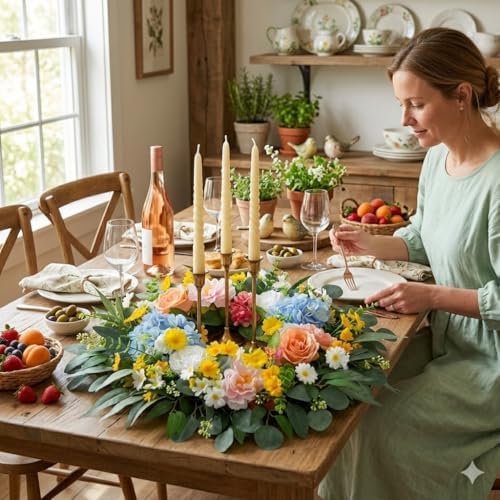 26 Inch Spring Summer Wreath for Front Door with Hydrangea, Peony & Rose – Wild Flowers Eucalyptus Leaves, Summer Wreath for Home Decor Farmhouse Wall Window Spring Decor Indoor Outdoor Decor - Image 5