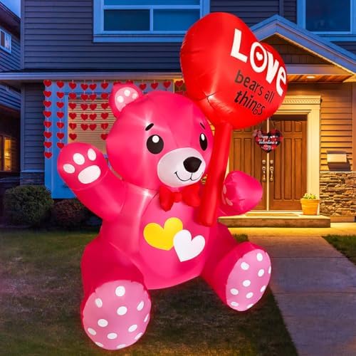 SEASONBLOW 4 FT Inflatable Valentine's Day Bear with Heart Lighted Decoration for Yard Lawn Garden Home Party Indoor Outdoor Holiday Decor - Image 5