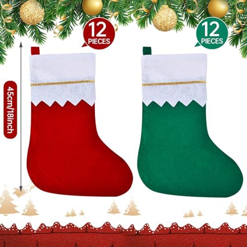 Skylety 24 Pieces Red and Green Christmas Stockings Bulk, 7 x 18 Inch - Image 2