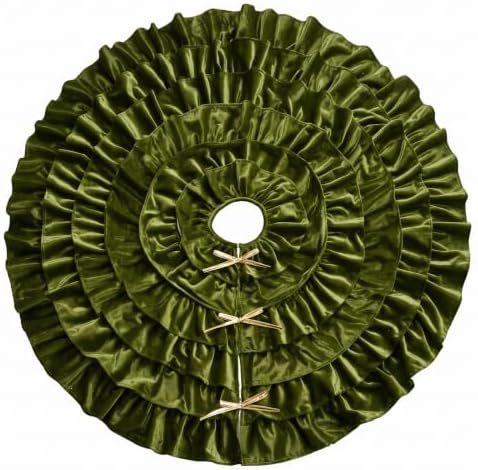 Velvet Christmas Tree Skirt, 60 Inches, 5-Tier Ruffle, Olive Green by Vertintong
