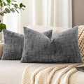 decorUhome Textured Chenille Throw Pillow Covers 12x20 Set of 2 Dark Grey by decorUhome