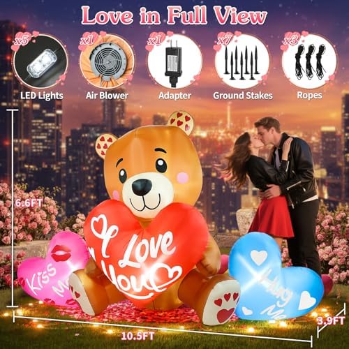 LETIME 10.5 FT Long Valentines Inflatables Outdoor Decorations Blow up Bear - Image 2