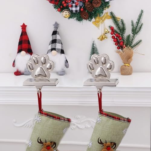 Christmas Stocking Holders for Fireplace Mantle Dog Paw Mantle Stocking Hangers Sliver Sturdy Stocking Hook for Tables Window Fireplace Home Decoration (1,Dog Paw) - Image 3