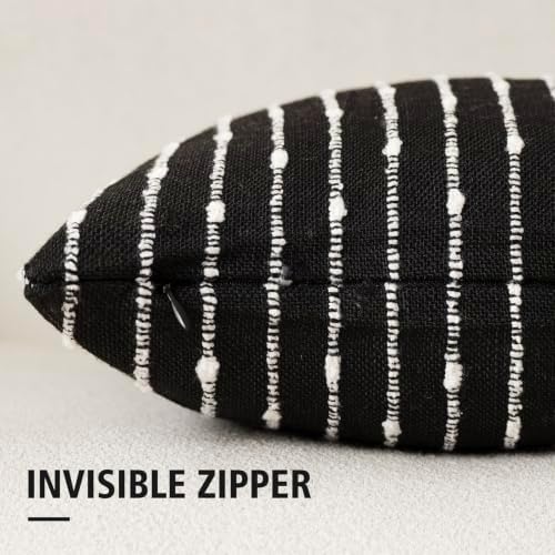 Foindtower Decorative Striped Boucle Throw Pillow Covers 22x22 Inch Black - Image 3