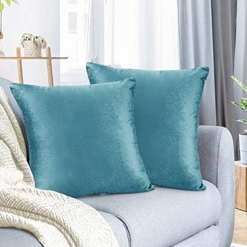 Nestl Throw Euro Pillow Covers, Cozy Velvet Decorative Pillow Covers 26 x 26 Inches, Soft Solid Couch Pillow Case for Sofa, Bed and Car, Set of 2 - Beach Blue by Nestl