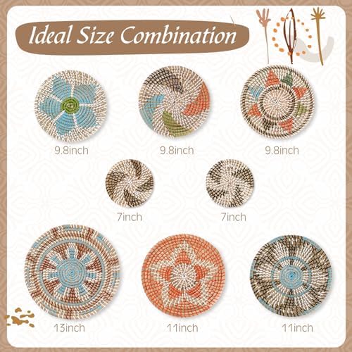 Ziliny Boho Wall Woven Basket Decor Set of 8, Multi Sizes, Colorful - Image 5
