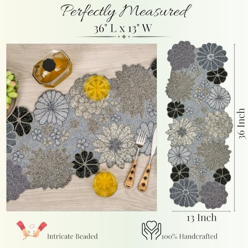 Beaded Table Runner 13 x 36 Inch - Handmade Floral Glass Bead Decorative Runner for Dining Table, Coffee Table, Farmhouse, Wedding, Seasonal & Everyday Centerpiece Decor, Multi Color - Image 4