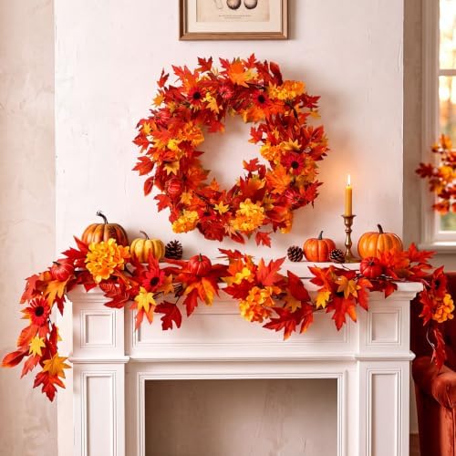 Thiccywoov 6 ft Fall Garland for Mantle, Maple Leaf Thanksgiving Decor - Image 5