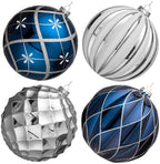 JORNOY Christmas Balls Ornaments Set, 6 inch/150mm Extra Large Shatterproof Plastic Hanging Bulbs for Xmas Tree Decorations Holiday Party with String, 4 Pack-Silver&Navy Blue by JORNOY