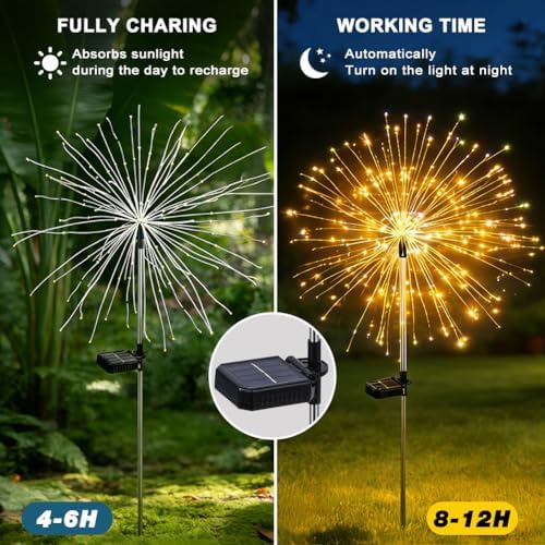 Solar Fireworks Lights for Outside Fairy Garden Warm White 4 Pack - Image 3