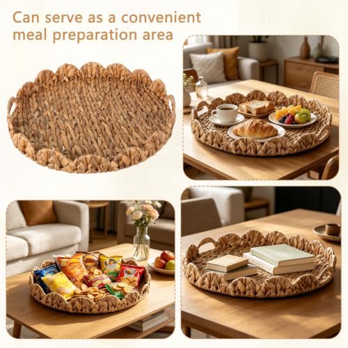 Foxtell Round Rattan Tray, 19.7" Hand Woven Basket, Large Round Ottoman Table Tray with Handles for Home and Kitchen Decorative, Breakfast, Tea, Snack, Fruit, Coffee, Storage - Image 6