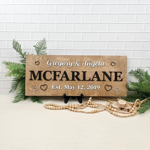 Custom Family Name Plaque – Personalized Wooden Name Sign, Wedding & Engagement Gifts, Housewarming Sign, Engagment Gifts for Couples, Personalized Plaque, Hickory Hollow Designs (Names & Est Hearts) - Image 7
