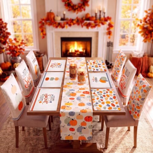 Newtay 13 Pcs Fall Table Runner Placemats and Dining Chair Cover Set by Newtay