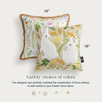 Phantoscope Pack of 2 Happy Easter Throw Pillow Covers - Tassel Trimmed Printed Colorful Flowers and Rabbits Spring Farmhouse Decorative Easter Pillows, Beige, 18x18 Inches - Image 5