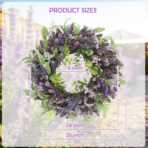 26'' Wreath for Front Door, Spring Purple Wreaths for Outdoor Indoor Decor - Image 2