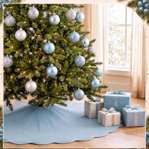 RoundFunny Dusty Blue Christmas Tree Skirt Velvet Tree Skirts, 60 Inch - Image 5