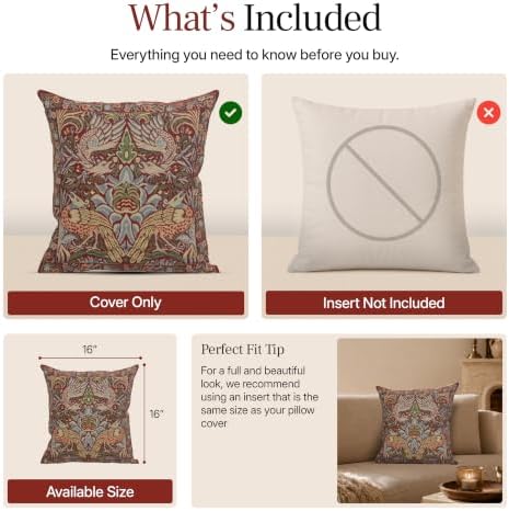 William Morris Peacock and Dragon Red Tapestry Throw Pillow Cover 16 x 16in - Image 6