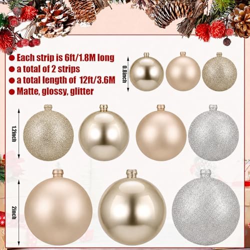 2 Pcs 6 ft Christmas Ball Ornament Garland, Silver, Champagne Gold - Image 2