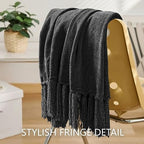 Chenille Throw Blanket for Couch 60" x 80" Twin, Dark Grey - Image 3