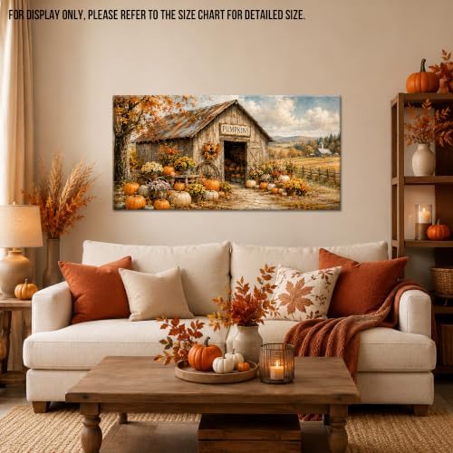 WAXWHELK Pumpkin Fall Canvas Wall Art, Pumpkin Barn Rustic Farmhouse Painting Pictures Artwork for Autumn Thanksgiving Home Decor, Bedroom Living Room Wall Decor (30"x60") - Image 2