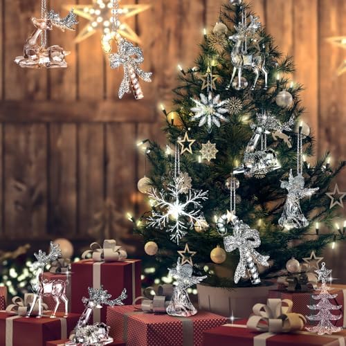 Geetery 15 Pcs Crystal Christmas Tree Ornaments Acrylic Clear Hanging - Image 6