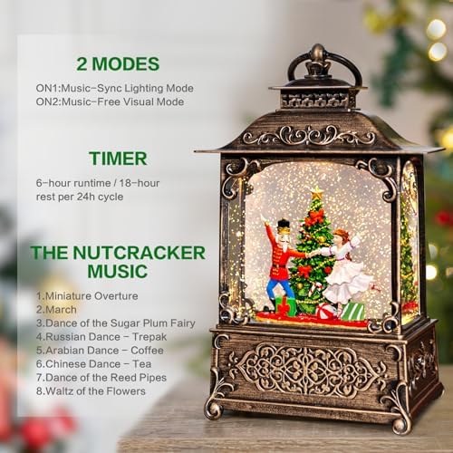 Christmas Snow Globes Lantern with The Nutcracker Music, Nutcracker Snow Globe with Swirling Glitter Effects, USB/Battery Powered with 6-Hour Timer, Christmas Decorations - Image 3