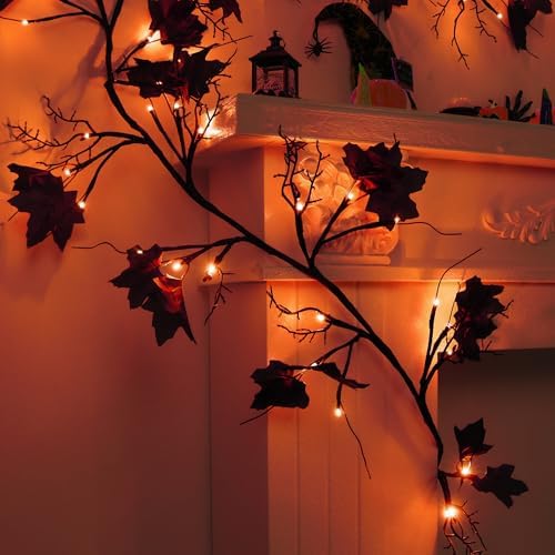 9 FT 72 LED Willow Vine Twig Decor Black Halloween Garland with Orange Lights, 8 Modes & Timer Waterproof Battery Operated for Home Fireplace Mantle Wall Office Indoor Halloween Decorations Party - Image 6