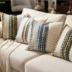 Aeckself Boho Chenille Tufted Throw Pillow Covers 18x18 Inch Set of 2, Farmhouse Decorative Striped Square Pillow Covers Accent Neutral Pillowcase for Living Room Couch Bed, Green - Image 6