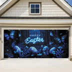 Happy Easter Glowing Garage Door Banner 7x16FT, Neon Happy Easter Garage Door Cover with Blue Butterflies and Easter Eggs, Spring Holiday Decoration for Yard and Garage by ANNAQUEEN