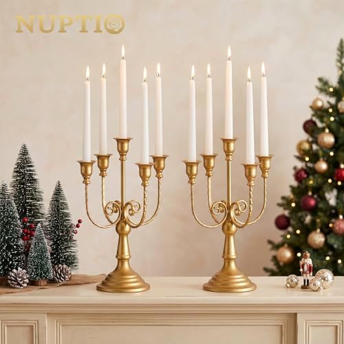 NUPTIO Candlestick Holders for Taper Candles: Gold Vintage Candelabra Bulk - Image 5