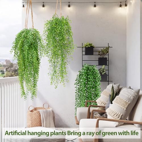Daifunli 12 Pcs Artificial Hanging Plants Fake Hanging Ferns Plastic Fake Plant for Wall Room Garden Garland Indoor Outdoor Decor No Basket (Mandala, Willows, Fuchsia, String of Pearls) - Image 3
