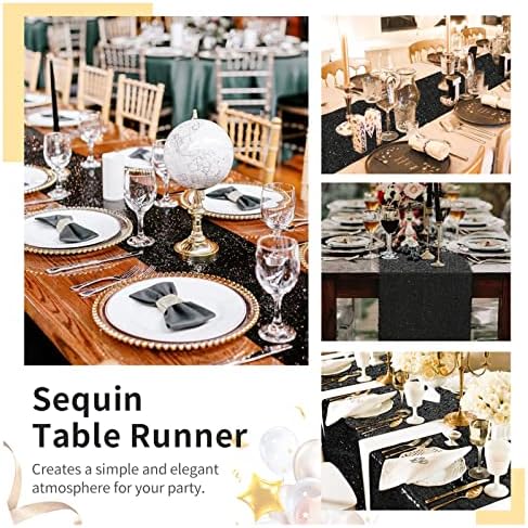 SoarDream Black Table Runner 10 Packs 12x72 Inches Sequin Metallic Fabric Glitter Table Runner for Party Birthday Holiday Event Supplies Decorations - Image 5