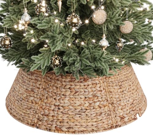 ELYKEN 38 Inch Woven Rattan Christmas Tree Collar, 7-Piece Xmas Tree Skirt by ELYKEN