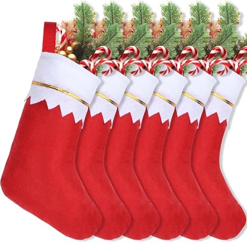 24Pcs 17" Felt Christmas Stocking Bulk, Red Christmas Socks Bulk with White Cuff Golden Trim, Christmas Hanging Ornaments Xmas Decoration for Mantel Door Window Holiday Home Décor by AMAZING+TIME