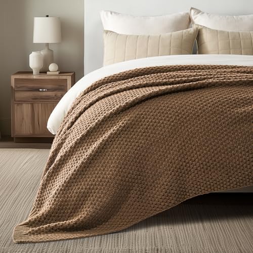EVERGRACEHOME Chunky Chenille Knit Throw Blanket, 108x92, Camel Brown - Image 3