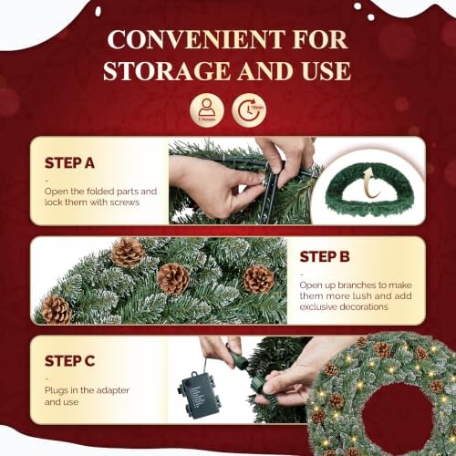 VINGLI 36Inch Frosted Christmas Wreath with 70 LED Lights, Battery Operated - Image 4